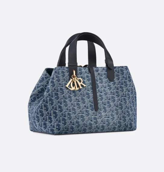 Сумка Dior Toujours Жаккард Denim Dior Oblique синего цвета