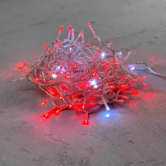 Светодиодная нить 100 красных LED ламп с мерцанием, 10 м., 24В, прозрачный провод ПВХ, LTC (PST100BLW-10-1R)