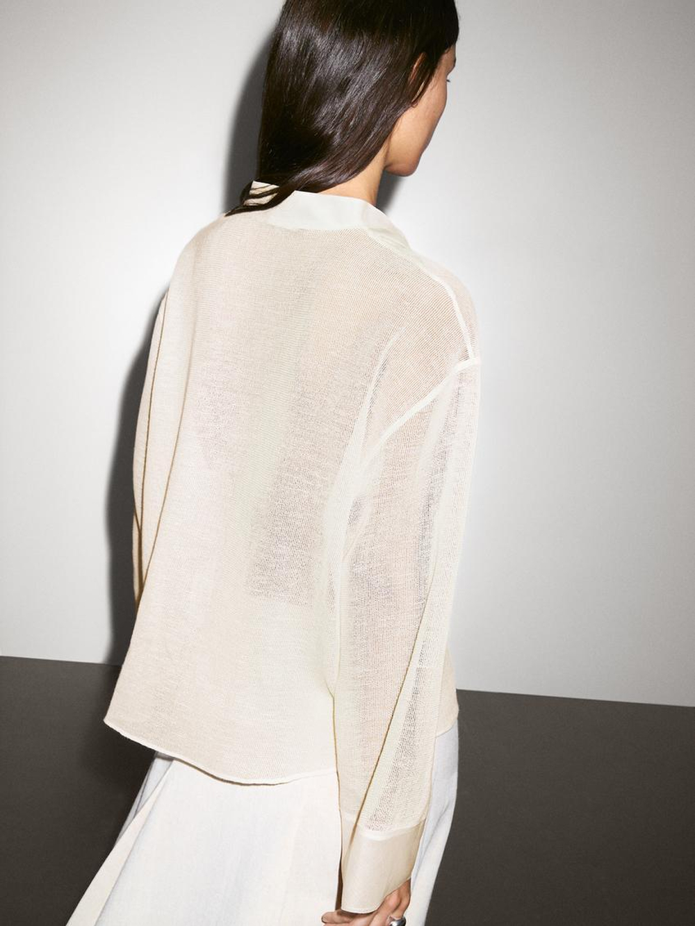 Massimo Dutti Блуза из смесового хлопка с деталью из ткани, бежевый