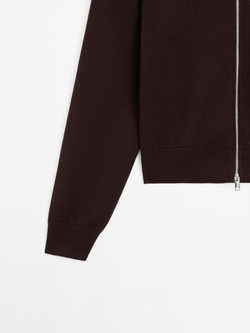 Massimo Dutti Кардиган из смесового хлопка с застежкой-молнией, коричневый