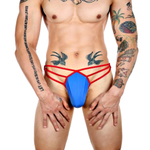 Трусы-стринги мужские Romeo Rossi, синие с красными бретелями