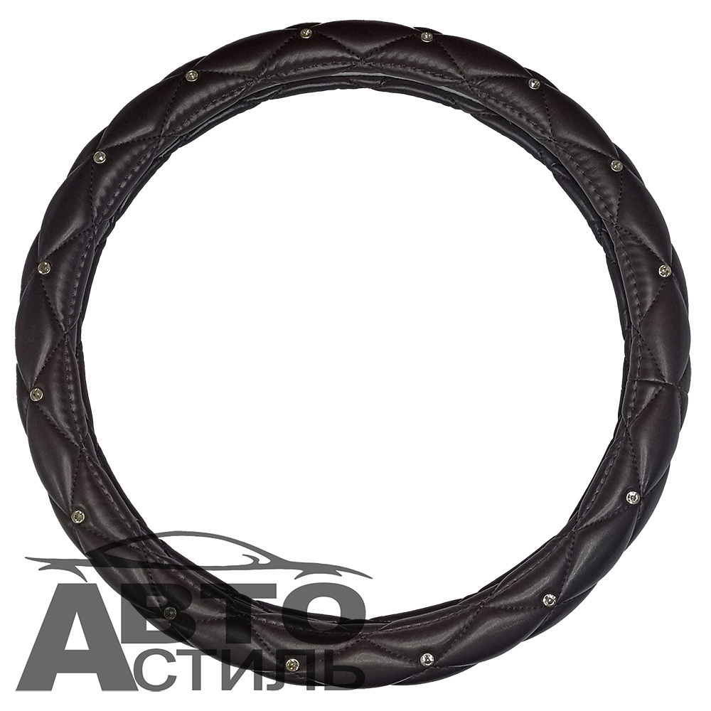 Оплетка на руль круглая Coolpart DIAMOND (37*38) ромб к/з кофейный СТРАЗЫ F5068CF