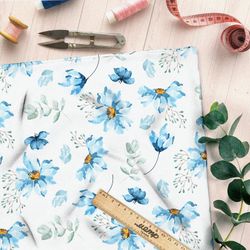 Ткань барби голубые лёгкие цветы