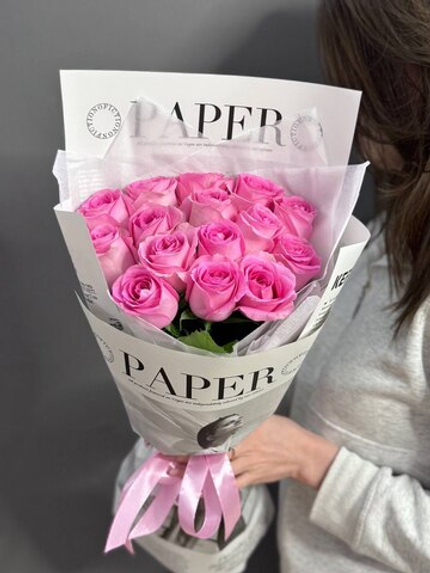 Букет из 15 розовых роз (Кения 40 см)
