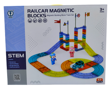Магнитный автотрек - конструктор Railcar Magnetic Blocks , 63 дет.