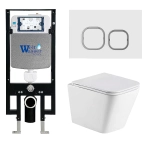 Унитаз подвесной WeltWasser AMBERG 497 + GELBACH 043 GL-WT + AMBERG RD-WT белый глянцевый, безободковый, с крышкой микролифт, слив-торнадо, с инсталляцией и белой кнопкой
