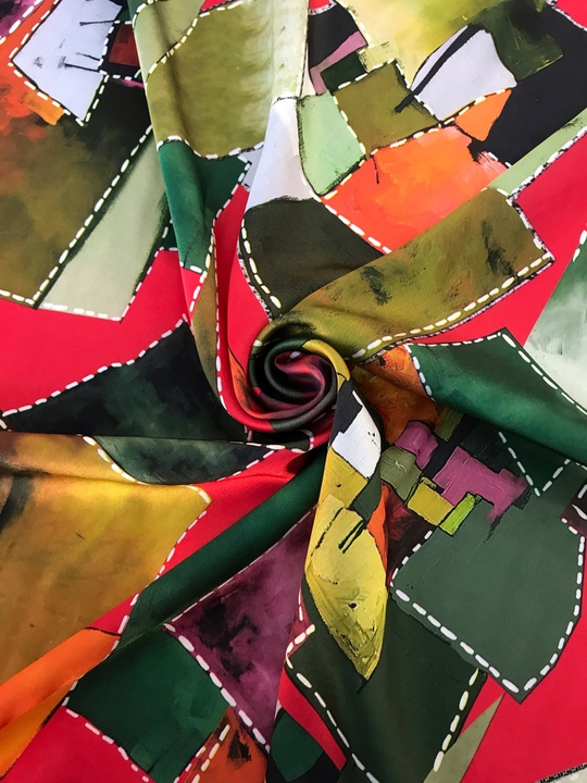 Плательная принт, геометрия, красный/хаки BAVARIA