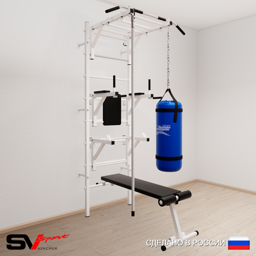 Шведская стенка Sv Sport 5602 (Турник рукоход/Брусья/Стойка/Скамья/Канат/Цепь/Мешок 22кг)