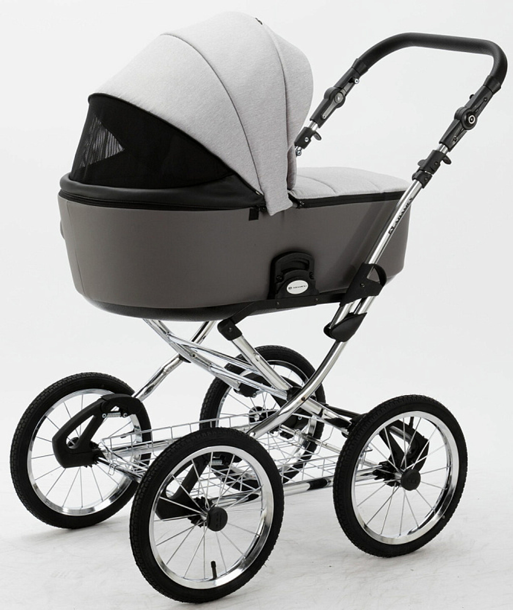 Детская коляска Adamex Porto Retro 2 в 1 PO-PS79 (СВ.СЕРЫЙ+Т.СЕРАЯ КОЖА)