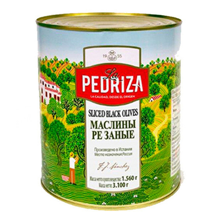 Маслины Резаные La Pedriza 3,1кг Сух. Вес 1,56кг ж/б