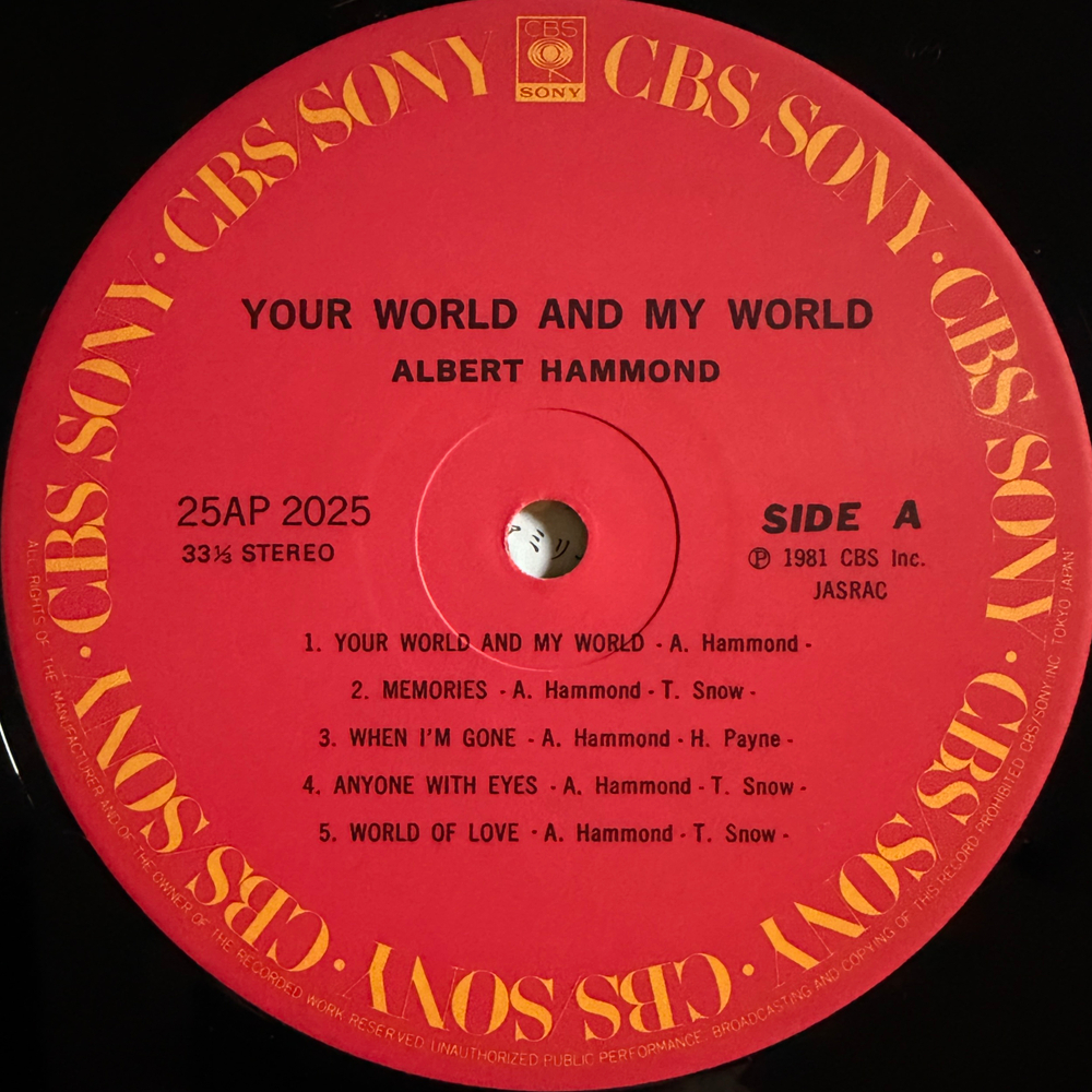 Виниловая пластинка Albert Hammond ‎– Your World And My World LP