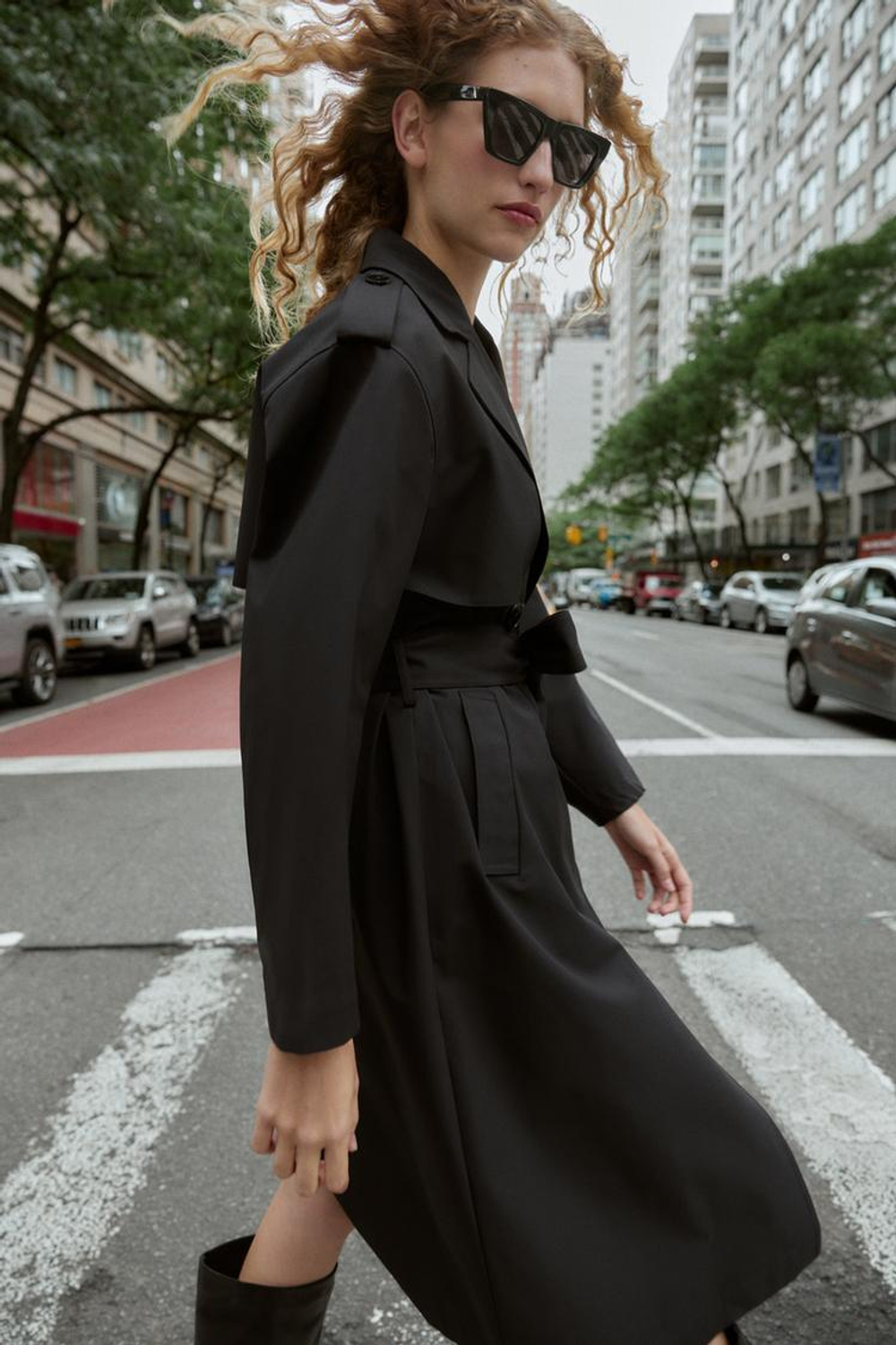 ZARA ДЛИННЫЙ ТРЕНЧ С ПОЯСОМ, ЧЕРНЫЙ