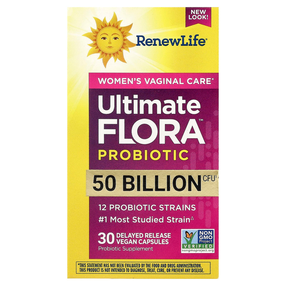 Renew Life, Ultimate Flora™, пробиотик, 50 млрд КОЕ, 30 веганских капсул с отсроченным высвобождением