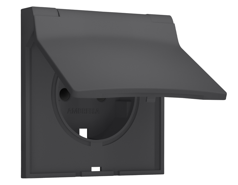 SP9080 Лицевая панель SIGMA (Графит Мягкое касание) для электрической розетки с/з со шторками и крышкой IP44 QUANT PRO