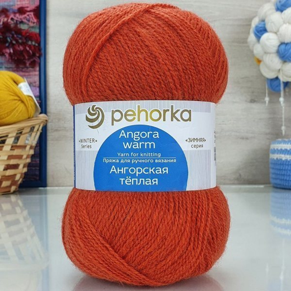 Ангорская теплая пряжа Пехорка 40%шерсть 60%акрил 5х100г/480м (189 яркооранжевый)