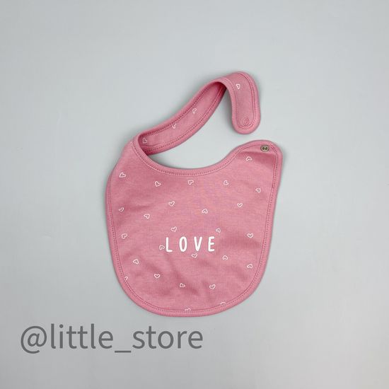 Нагрудник хлопковый "Кошечки и цветочки" розовый зефир