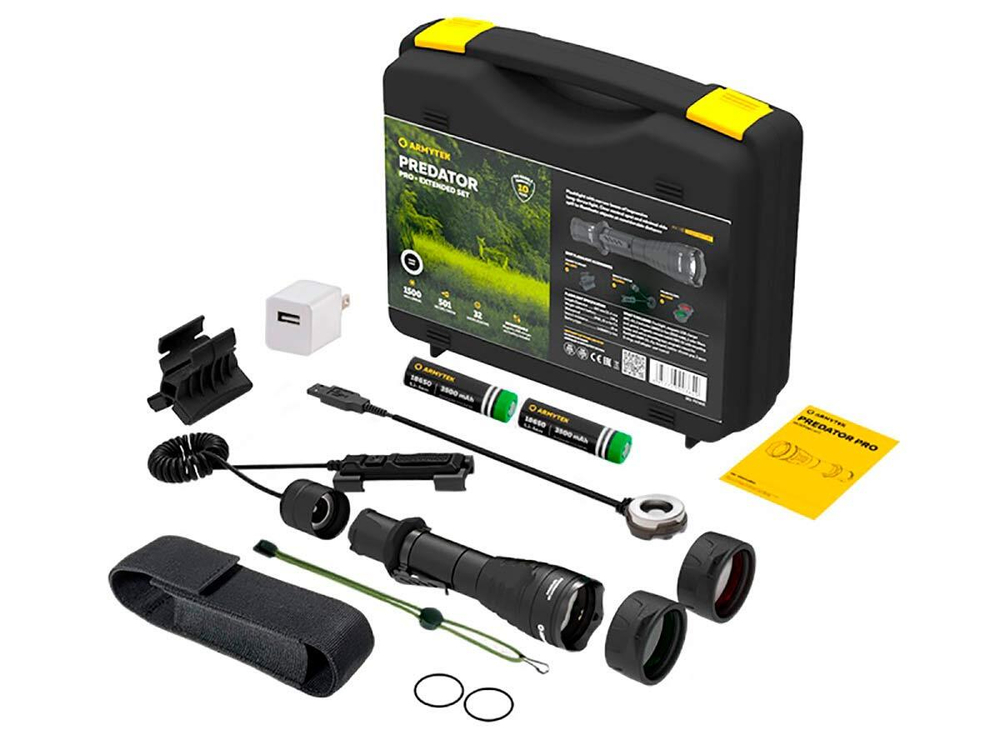 Фонарь подствольный с комплектом Armytek Predator Pro Magnet USB Extended Set XHP35, 1500 lm, тёплый, до 501м, IP68,136г