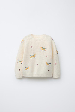 ZARA ТРИКОТАЖНЫЙ ДЖЕМПЕР С ВЫШИВКОЙ КРЕСТИКОМ, ЭКРЮ