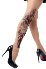 Колготки с принтом в виде соблазнительной девушки (Размер: S-M-L) (Цвет: бежевый)