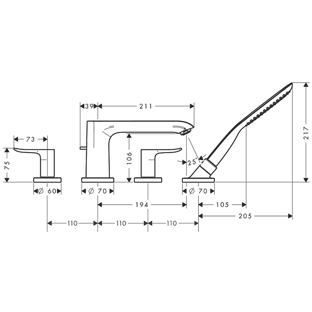 Смеситель на борт ванны Hansgrohe Metris 31442000 хром