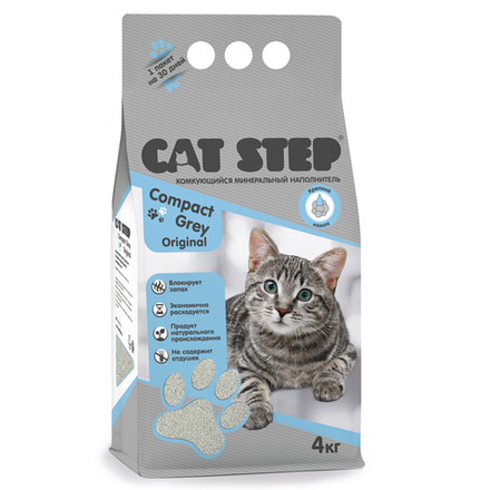 CAT STEP Compact Grey Original Наполнитель для кошек комкующийся минеральный, 4 кг