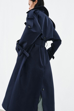 ZARA ТРЕНЧ ОВЕРСАЙЗ С ПОЯСОМ — ZW COLLECTION, СИНИЙ