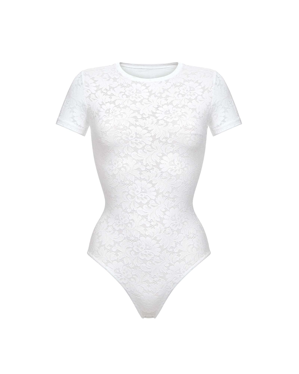 боди Openwork с коротким рукавом белое