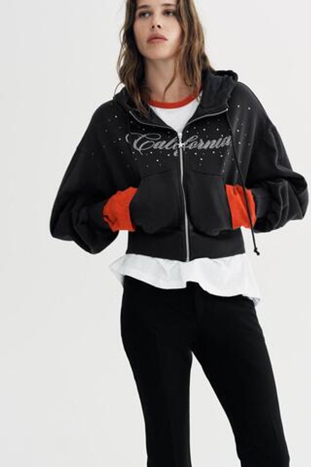 ZARA ТОЛСТОВКА С БЛЕСТЯЩЕЙ НАДПИСЬЮ, ЧЕРНЫЙ