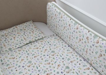 Мягкие бортики для кроватки KIDI soft "Зайчики с желудями" (фисташковый, сатин)