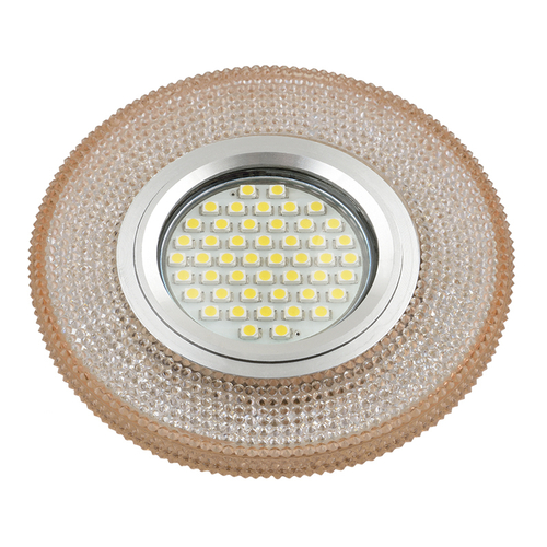 DLS-L142 GU5.3 GLASSY/LIGHT TEA Светильник декоративный встраиваемый, серия Luciole. Без лампы, цоколь GU5.3. Доп. светодиодная подсветка 3Вт. Стекло.