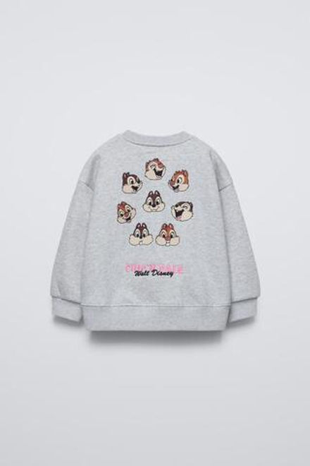 ZARA ТОЛСТОВКА С ПРИНТОМ CHIP AND DALE DISNEY ©, СЕРЫЙ С МЕЛАНЖЕВЫМ ЭФФЕКТОМ