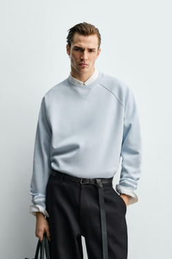 ZARA ТОЛСТОВКА ИЗ ТКАНИ ПИКЕ С ЭФФЕКТОМ ПОТЕРТОСТИ, НЕБЕСНО-ГОЛУБОЙ