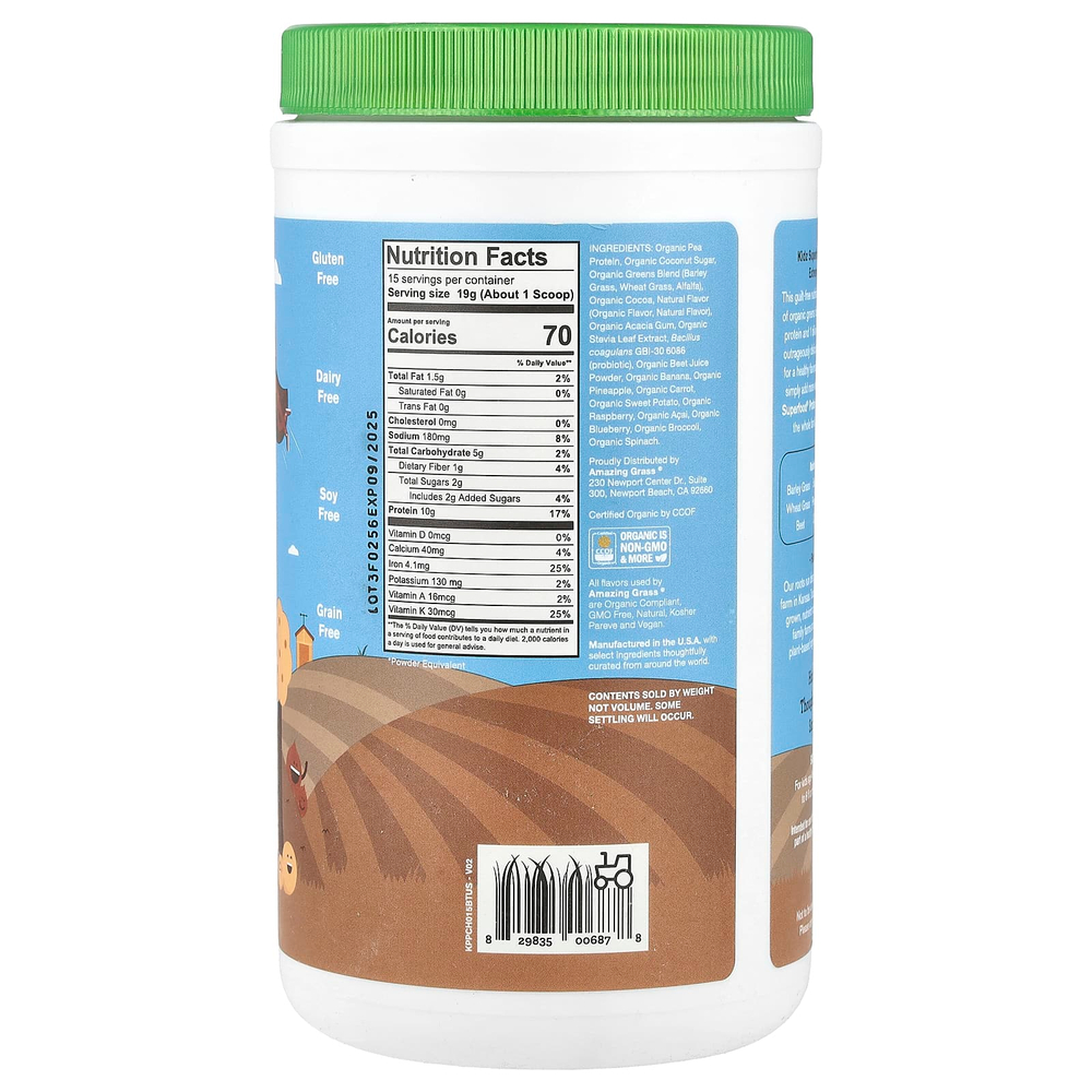 Amazing Grass, Kidz Superfood®, протеин и пробиотики, экстремальный шоколад, 285 г (10 унций)