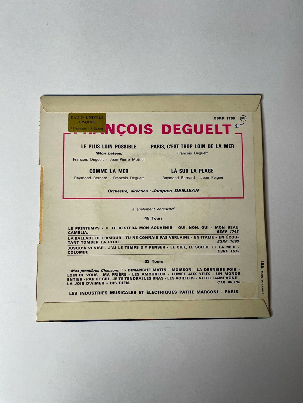 Винтажная виниловая пластинка LP Francois Deguelt Chansons Pour Le Soleil Et La Mer (France 1967) 7 дюймов