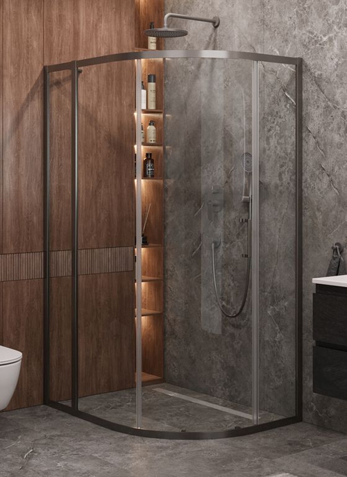 Душевой уголок Cezares MOLVENO-RH-1-110/90-C-GM-IV, 110х90х195, профиль оружейная сталь, прозрачное стекло