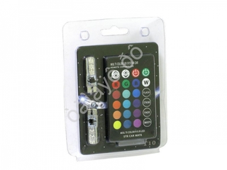 Светодиод 12V T10  6SMD 5050 RGB SIL CAN (ПУЛЬТ+2 диода) (к-т) обманка 46251