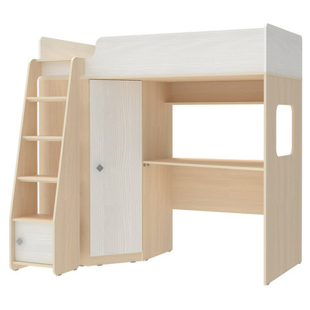 Кровать-чердак КарИВи Л-В603.1 75x175  Дуб Молочный Белое Дерево