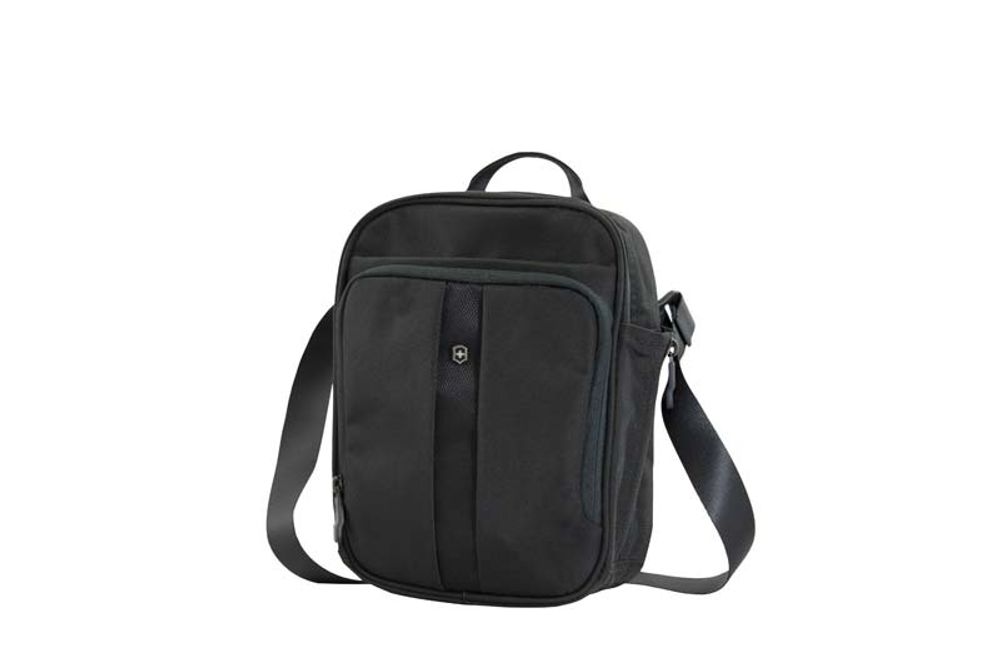 Качественная прочная наплечная вертикальная сумка чёрная объёмом 6 л из нейлона 800D с удобной ручкой для переноски VICTORINOX Travel Companion 31174301