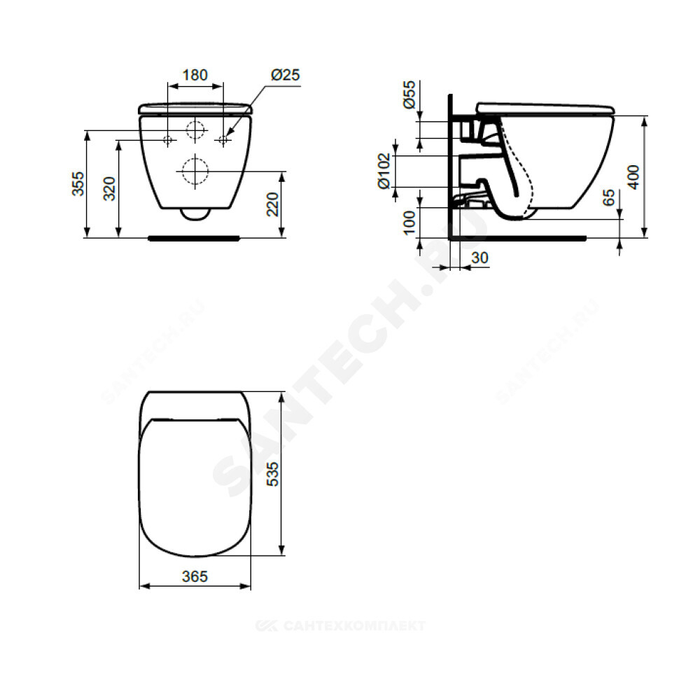 Унитаз подвесной горизонтальный выпуск без сиденья черный TESI AquaBlade Ideal Standard T0079V3