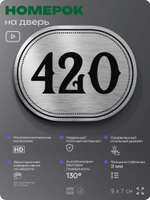 Номерок на дверь квартиры 420, для кабинета, офиса, шильдик 9 х 7 см, брашированная сталь, Айдентика Технолоджи