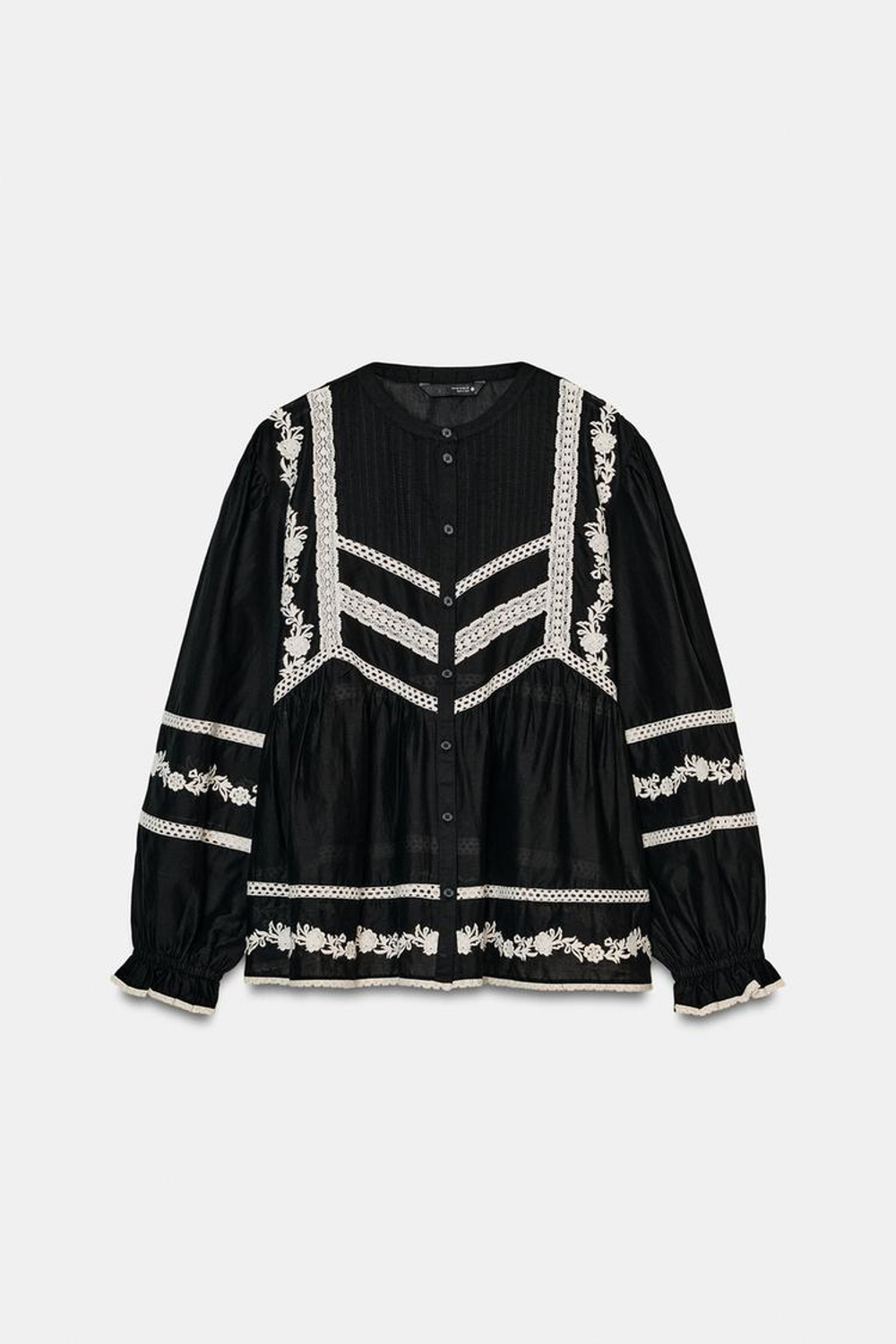 ZARA БЛУЗА С ВЫШИВКОЙ — ZW COLLECTION, ЧЕРНЫЙ/БЕЛЫЙ