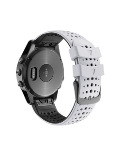 Ремешок дышащий Athlet 22 мм. для Garmin Fenix 7/6/5, EPIX 2, MARQ, Forerunner 935 / 945 / 955 / 965, instinct, instinct 2 двухцветный силиконовый быстросъемный (Белый/Черный)