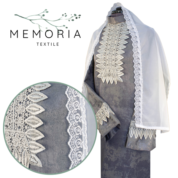 Платье ритуальное "Элит-2" с шарфом серое (мрамор)