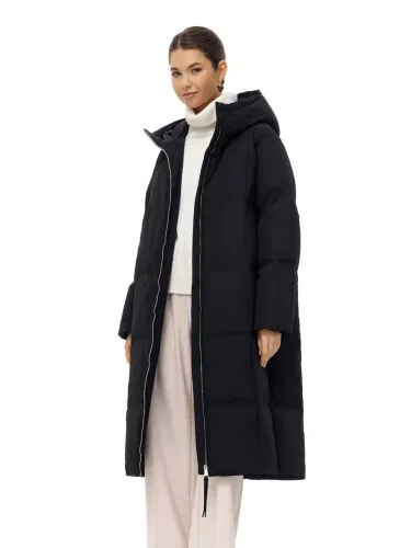 Пуховик длинный с капюшоном, черный, SilverFox