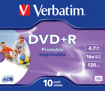 Диск DVD+R Verbatim 4.7Gb 16x Jewel case (10шт) Printable (43508)