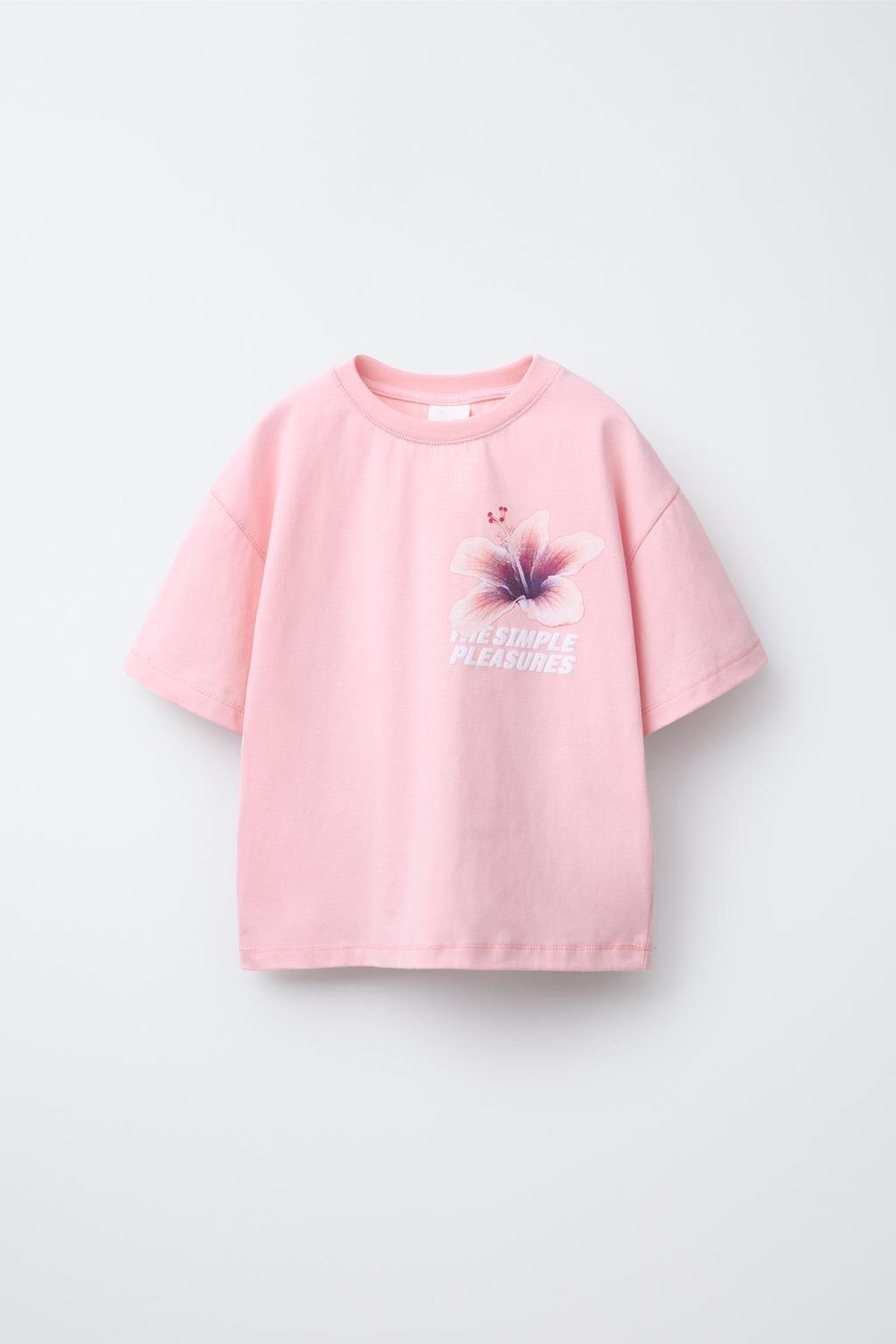 ZARA ФУТБОЛКА ИЗ ТКАНИ С ПРИНТОМ, РОЗОВЫЙ