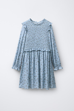 ZARA ПЛАТЬЕ С ЦВЕТОЧНЫМ ПРИНТОМ И УЗОРОМ «СОТЫ», ГОЛУБОЙ