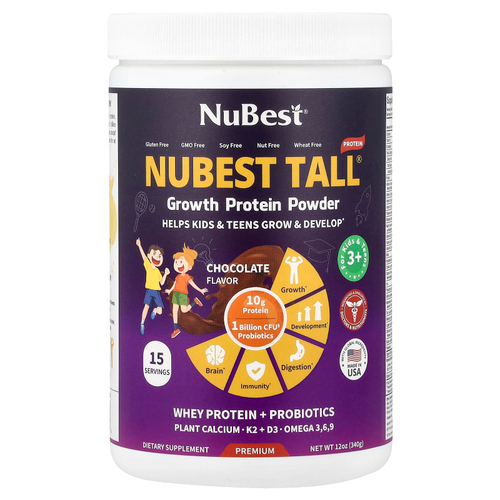 NuBest, NuBest Tall®, протеиновый порошок для роста, для детей от 3 лет, шоколад, 340 г (12 унций)