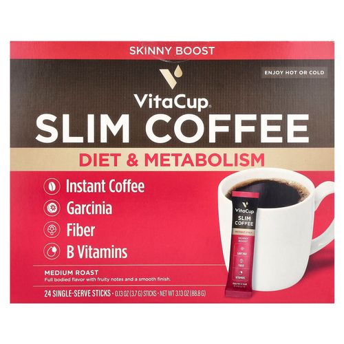 VitaCup, Растворимый кофе Slim Blend, средней обжарки, 24 палочки, по 3,7 г (0,13 унции) каждая