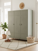Шкаф 154х50х173, Карлос, распашной для одежды и вещей, массив сосны, 3 двери, со штангой и полками, в госинную, спальню, прихожую, зеленый эвкалипт, Dipriz